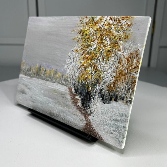 Hand-Painted Acrylic Landscape Art "Winter Walk" By Deb Bossert Unframed 5" x 7" - Picture 5 of 7